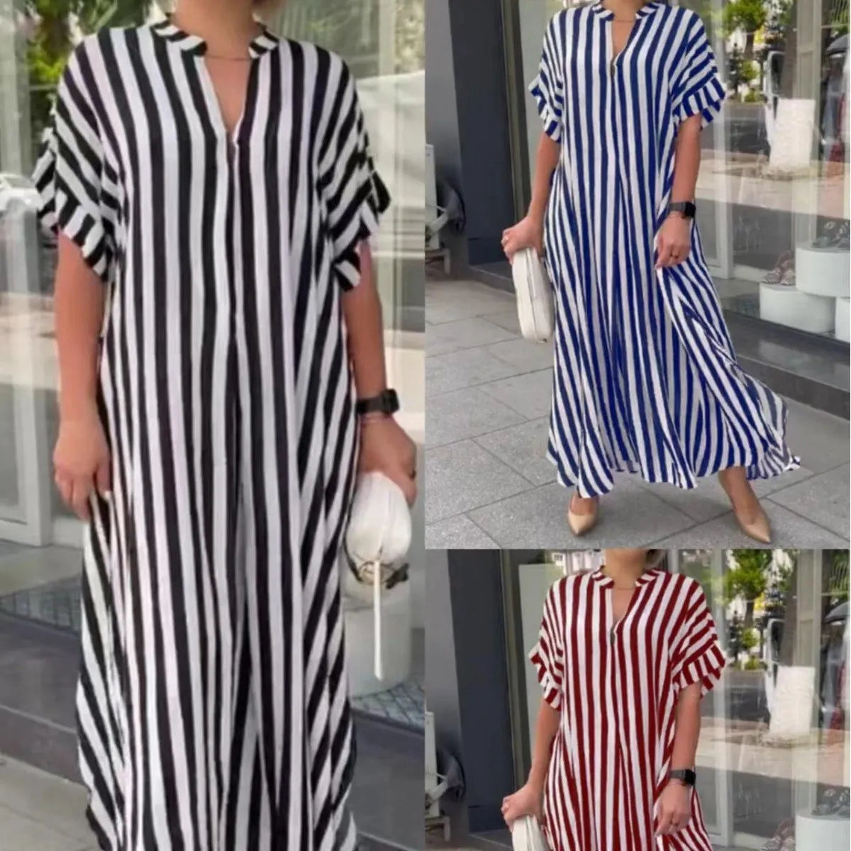 Women's V-Neck Striped Print Dress