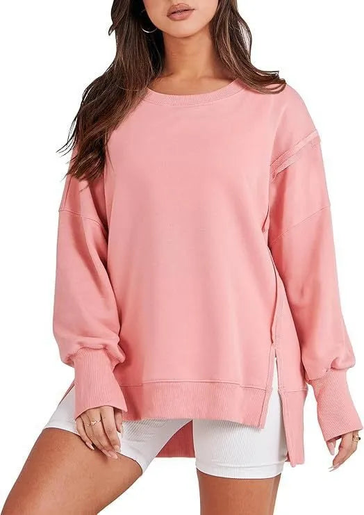 ✨ Women's Oversized Crew Neck Sweatshirt Slit Pullover(Buy 2 Free Shipping)