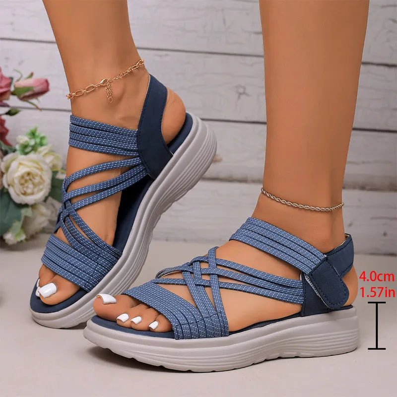 Women's sandals with elastic band, thick sole and arch support