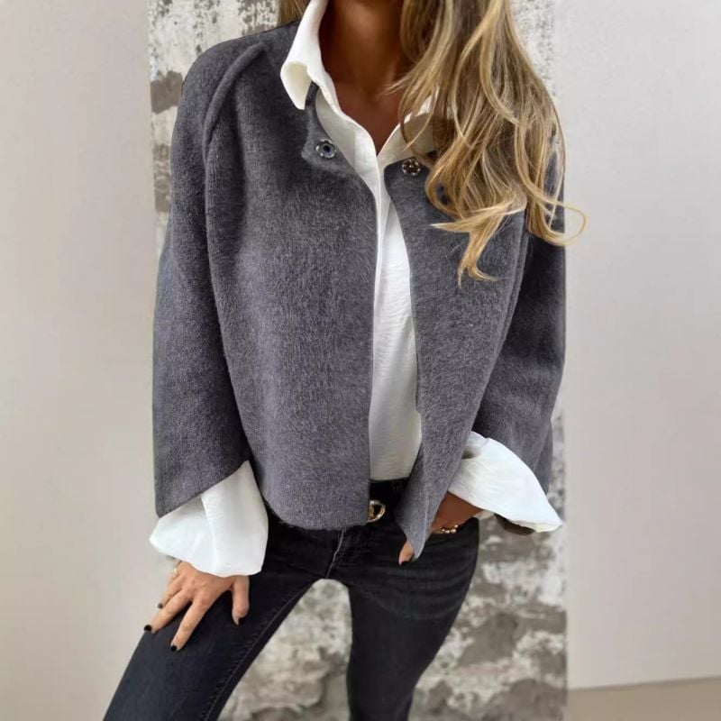 Women's Round Neck Woolen Long Sleeve Coat