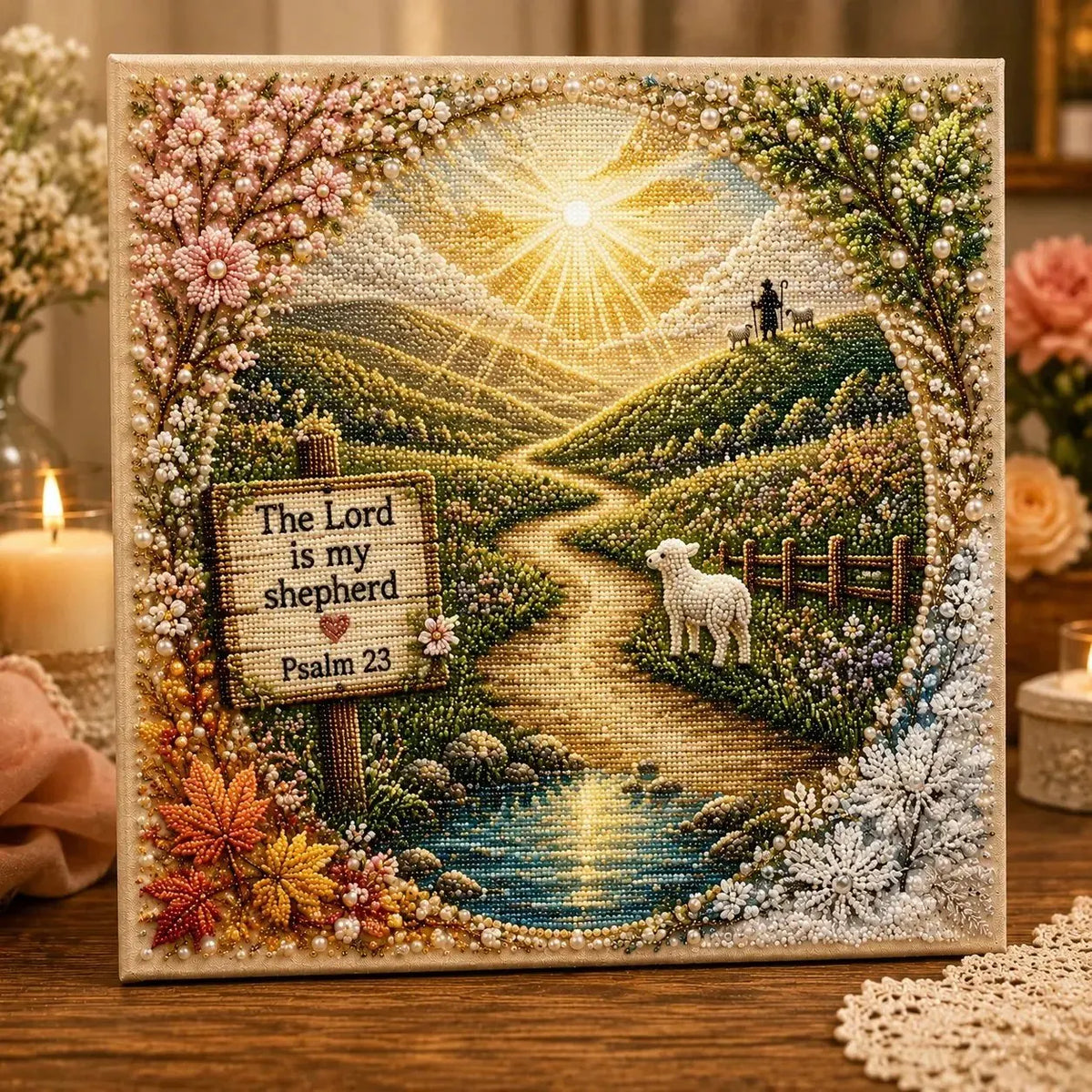 🔥HOT SALE🔥Premium 3D Pearl Garden of Faith Scripture Art Kit | Luxury Flocked Canvas with Scratch-Resistant Non-Fading Pearl Beads DIY Christian Faith Decor 🌿🙏💎