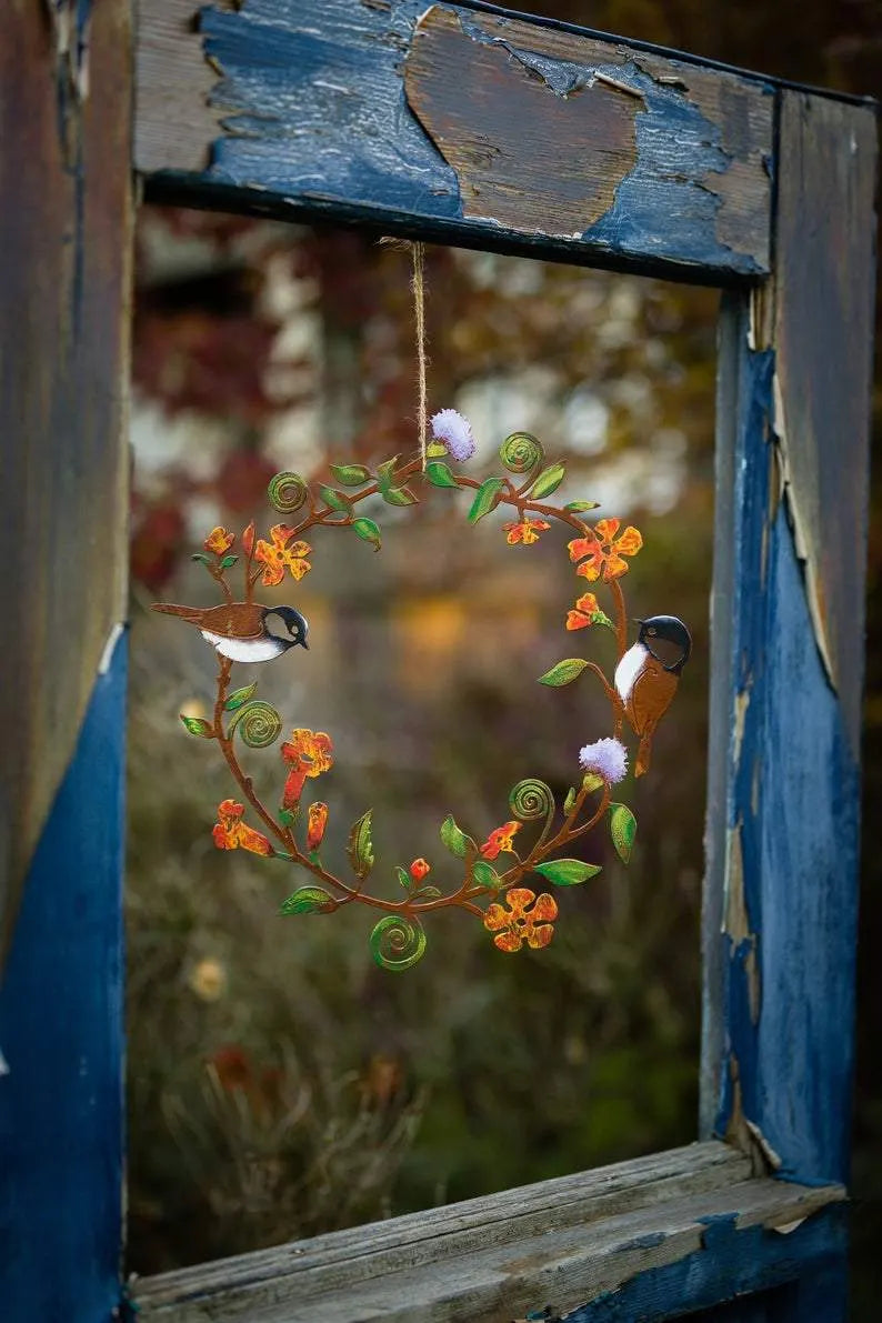 CHICKADEES & FLOWERS WREATH WALL ART
