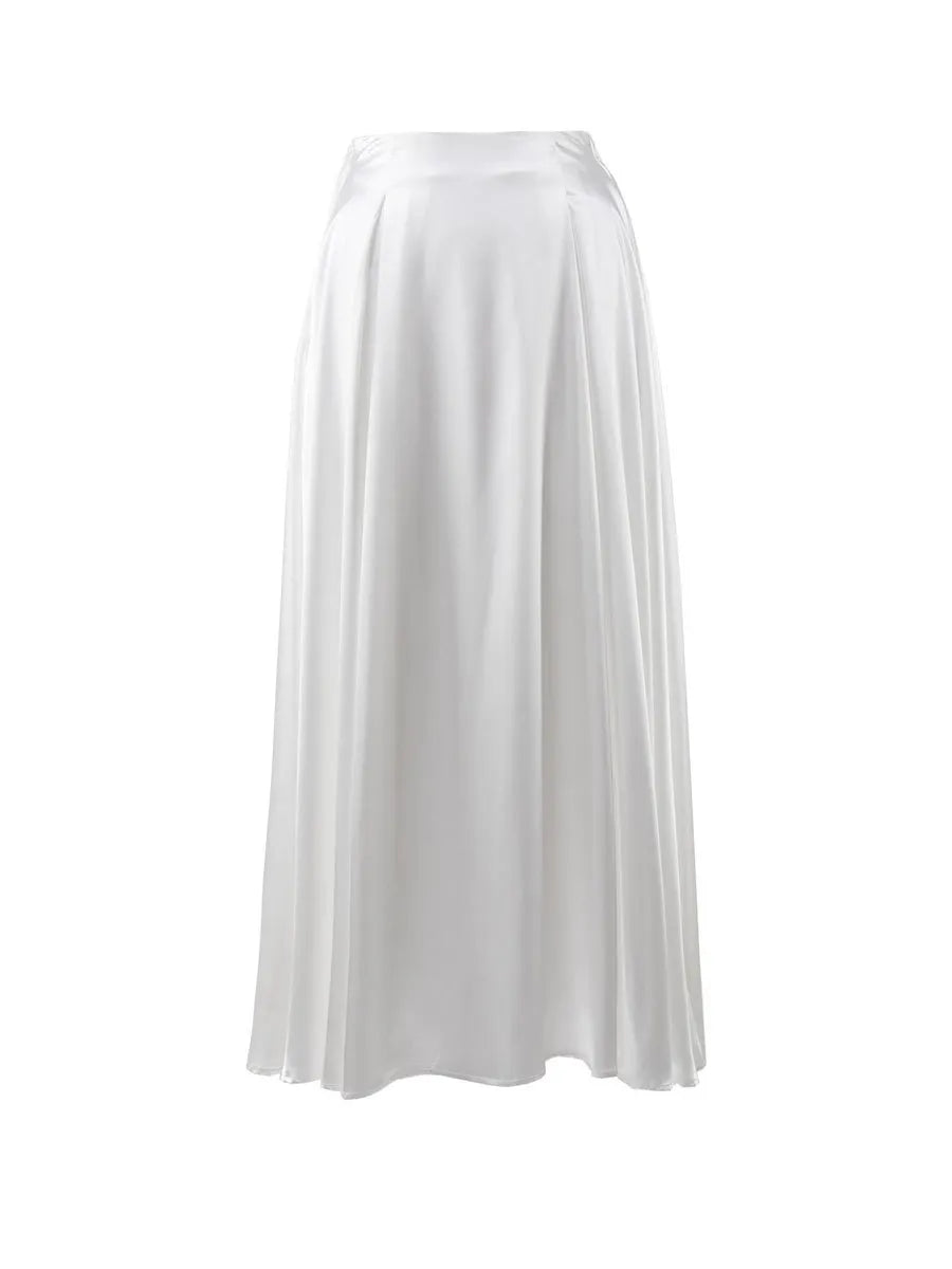 Elegant High Waist Satin Long Skirt