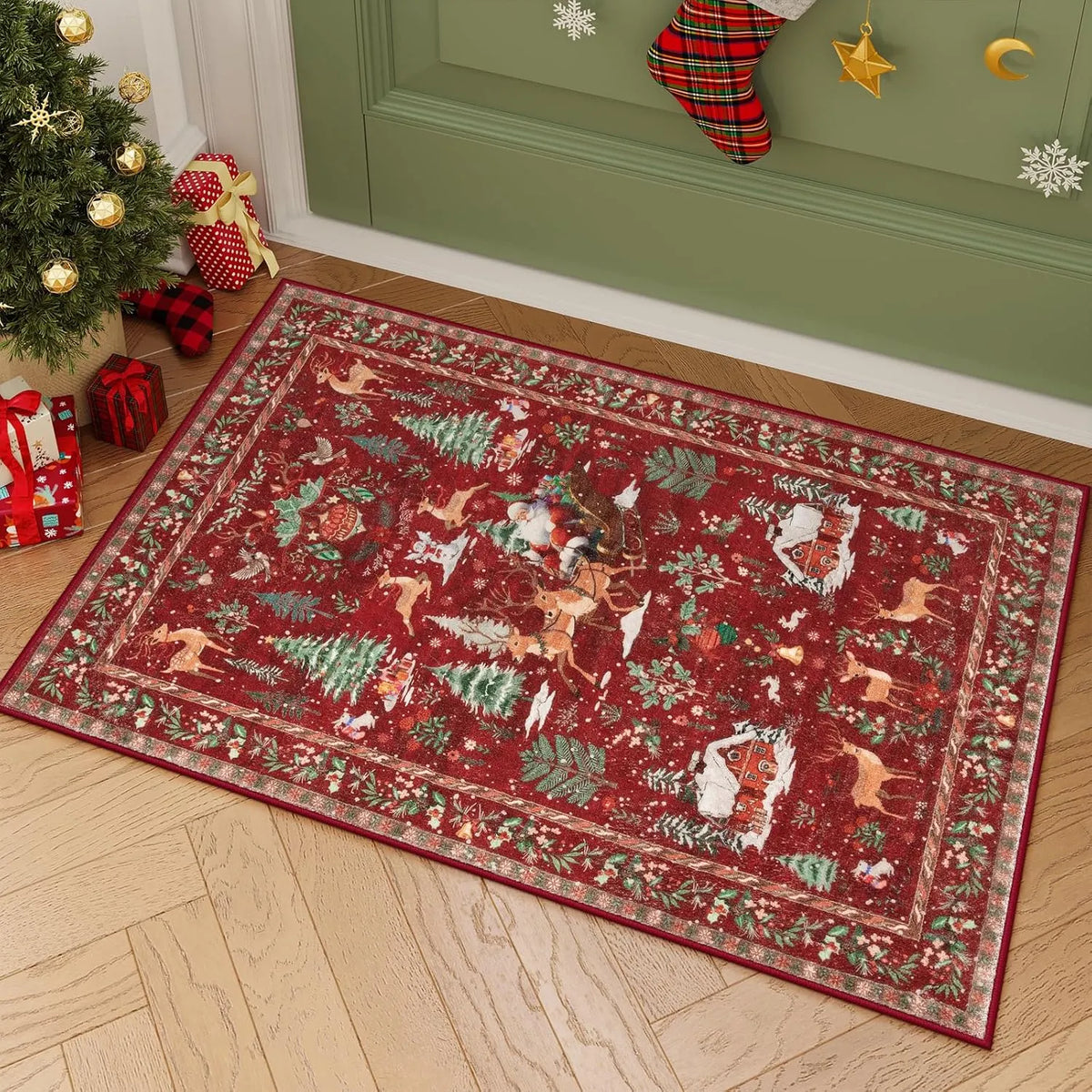 🔥LAST DAY 49% OFF🦌🎄🎅⚡Christmas Deer Santa Long Rug