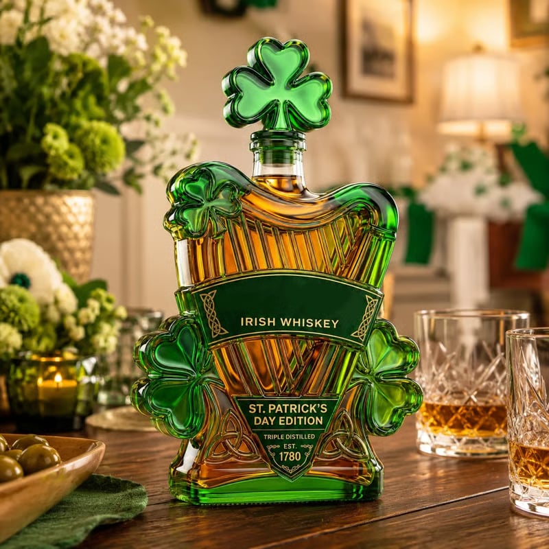 St. Patrick’s Day Limited Edition Celtic Harp Irish Whiskey Collectible Bottle