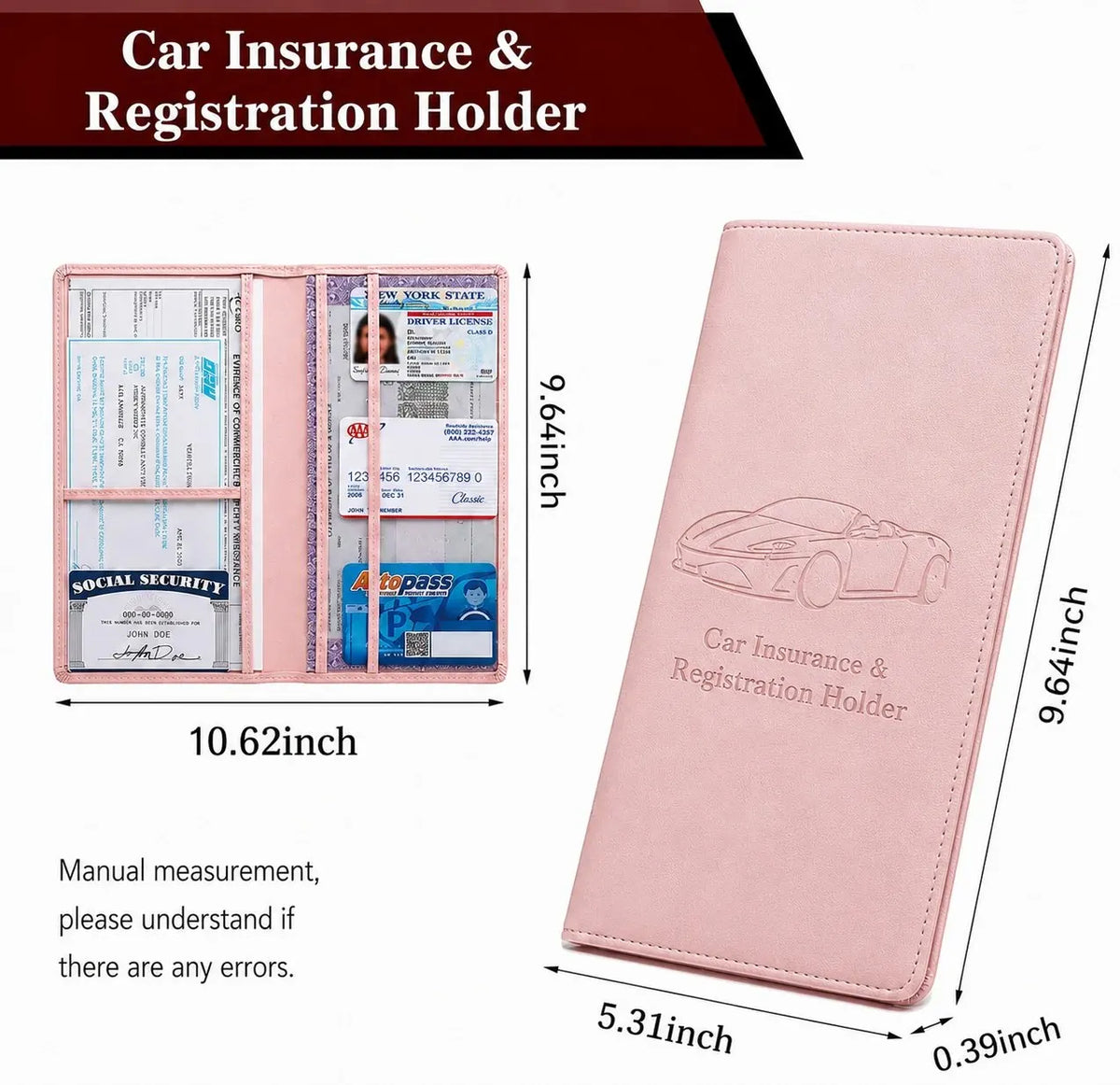 🎉 Car Registration & Insurance Document Holder | Premium PU Leather Organizer