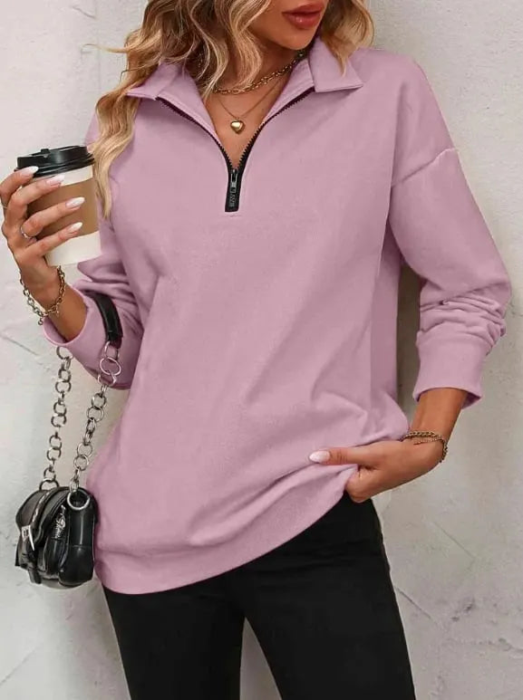 Womens Zip-Up Dropped Shoulder Sweatshirt