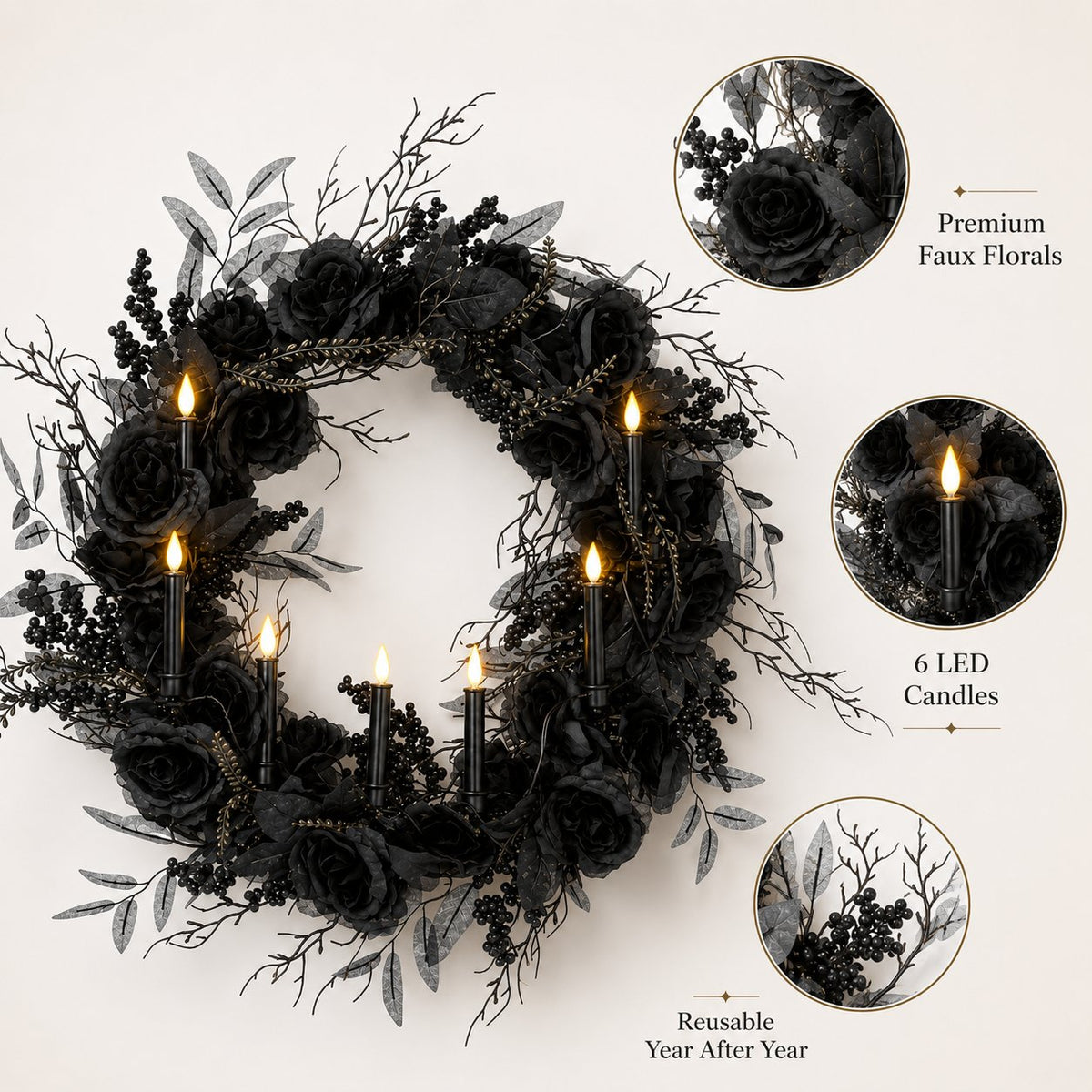 Black Rose Candle Wreath