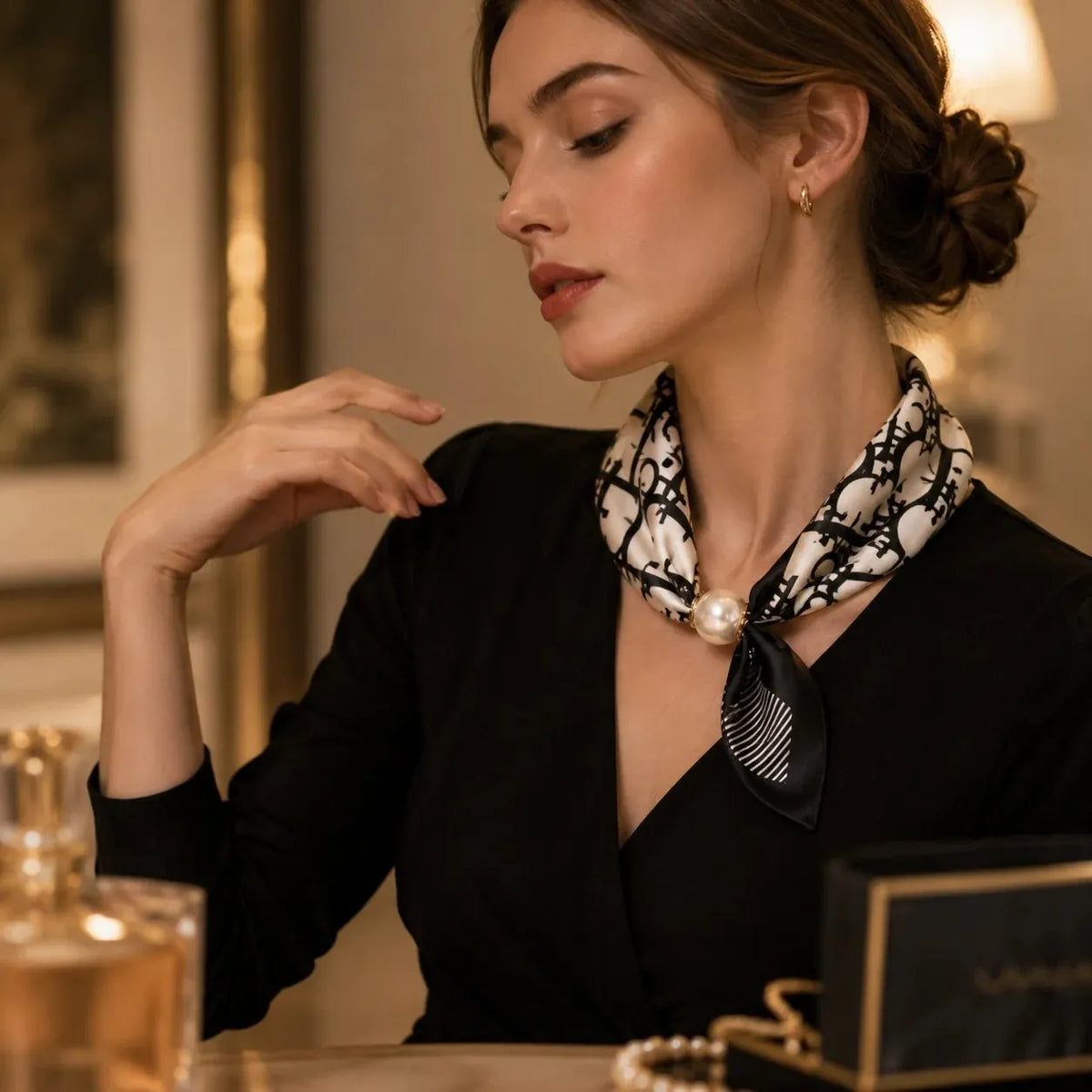 🔥 HOT SALE 🔥🧣 Effortless Glamour: Pop-On Pearl Necklace Scarf ✨