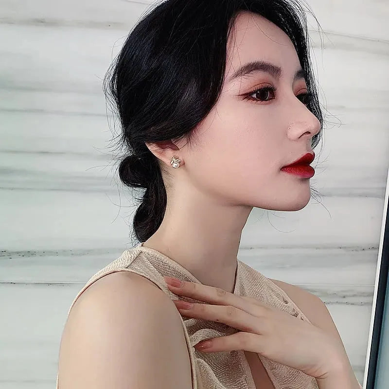 Korean Style Bee Pearl Stud Earrings