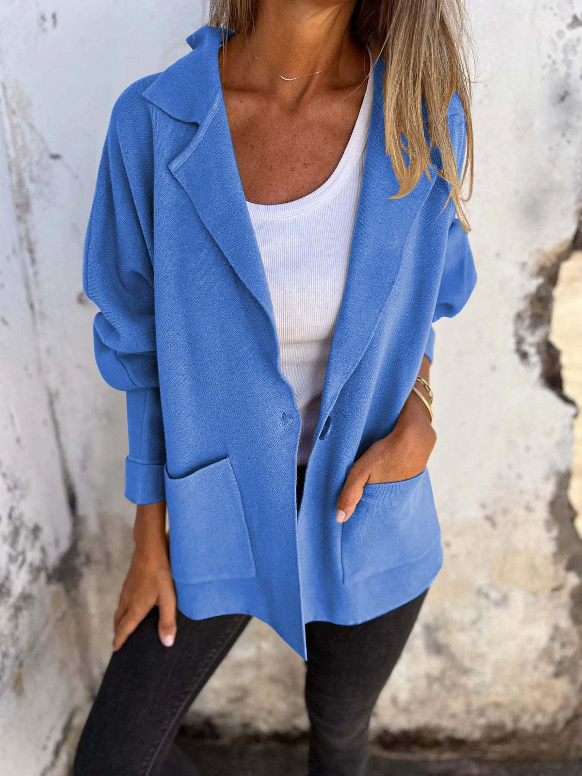 Casual Lapel Pocket Jacket with Single Button (Buy 2 Free Shipping)
