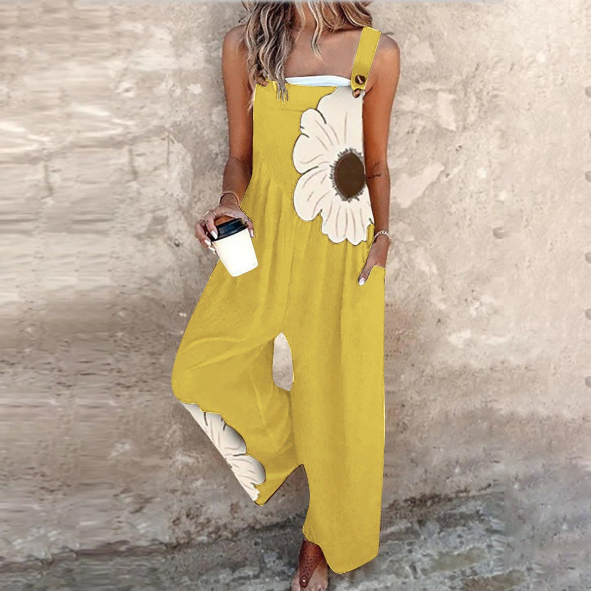 Printed Casual Suspender Jumpsuit