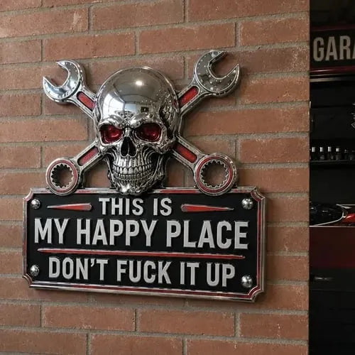 🔧 This Is My Happy Place. DON'T FUCK IT UP!💀"This Is My Happy Place" Garage Wall Sign