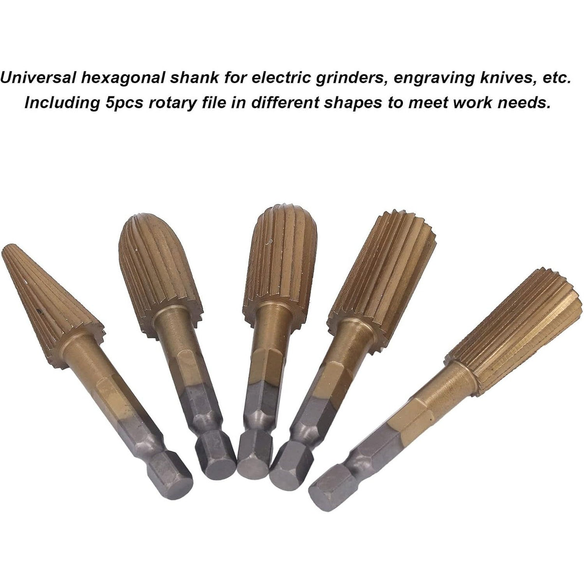 🎉⚡5‐Pack High‐Speed‐Steel Hex‐Shank Rotary File Burr Set