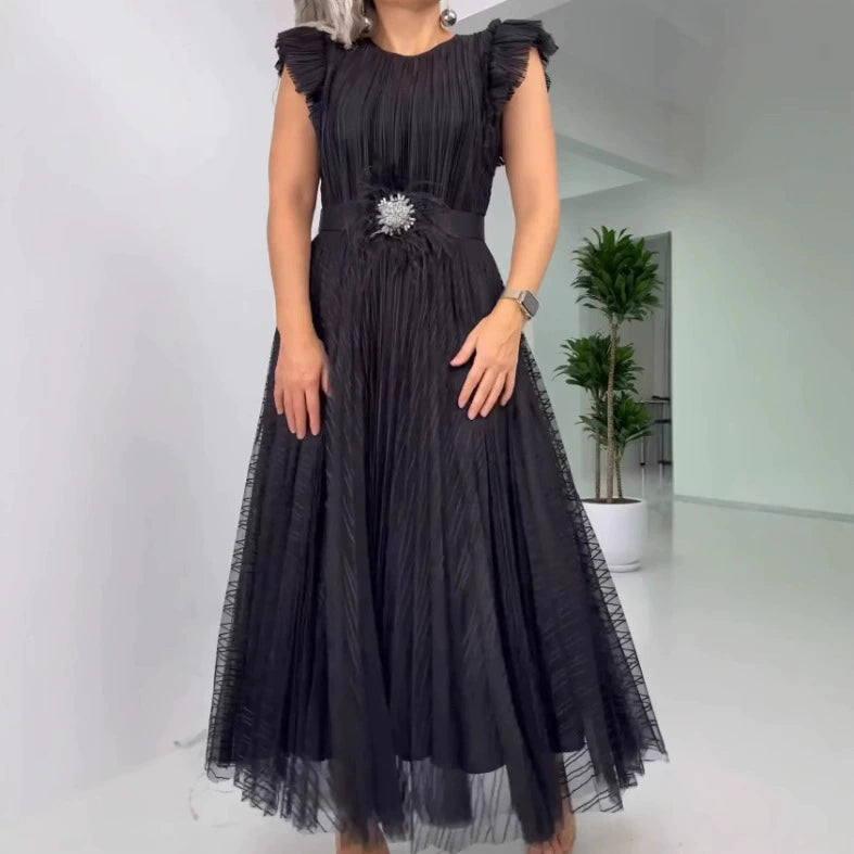 Gauze Spun Pleated Slim Fit Dress