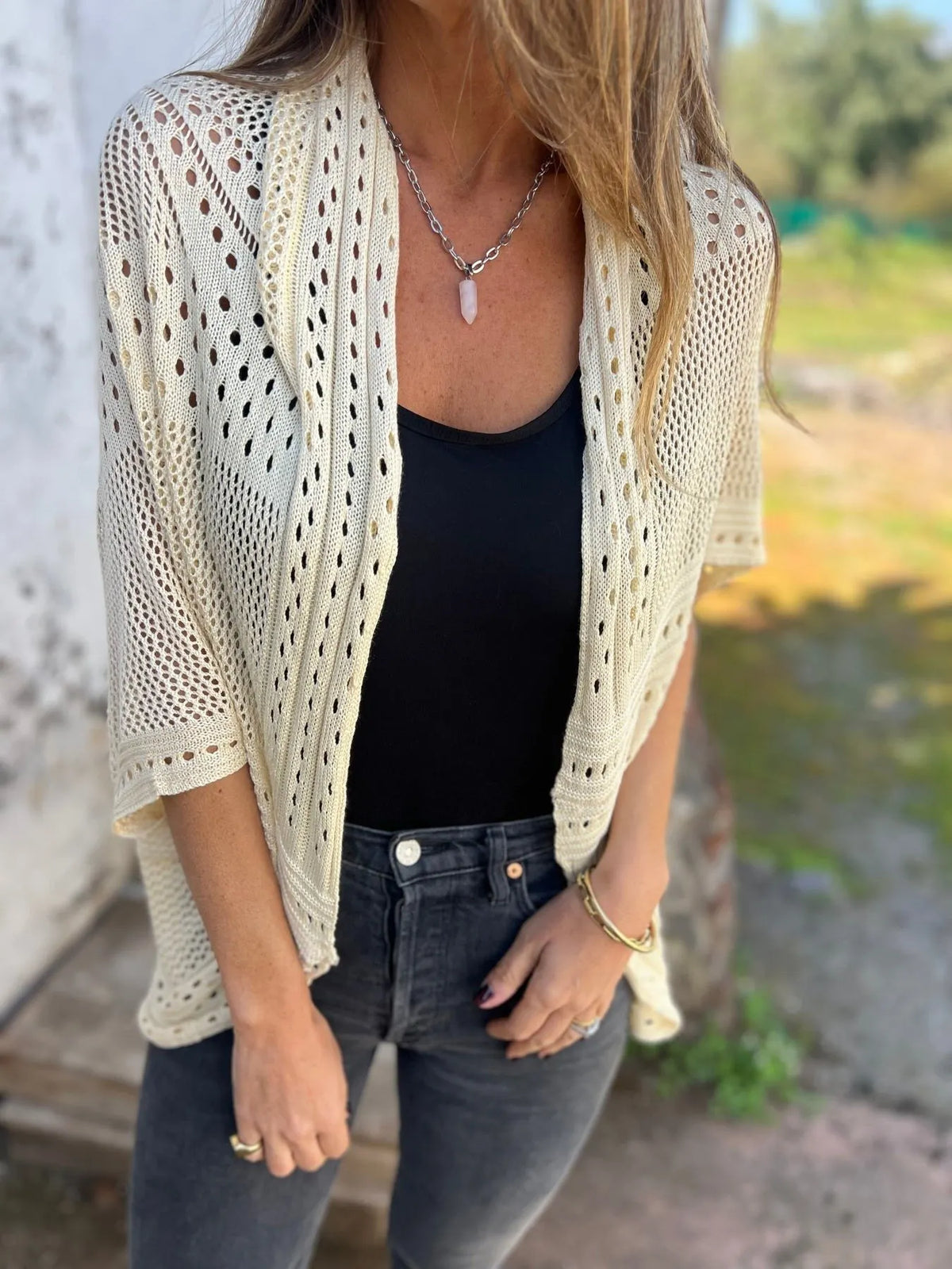 Hollow Half Sleeve Cardigan (Buy 2 Free Shipping)