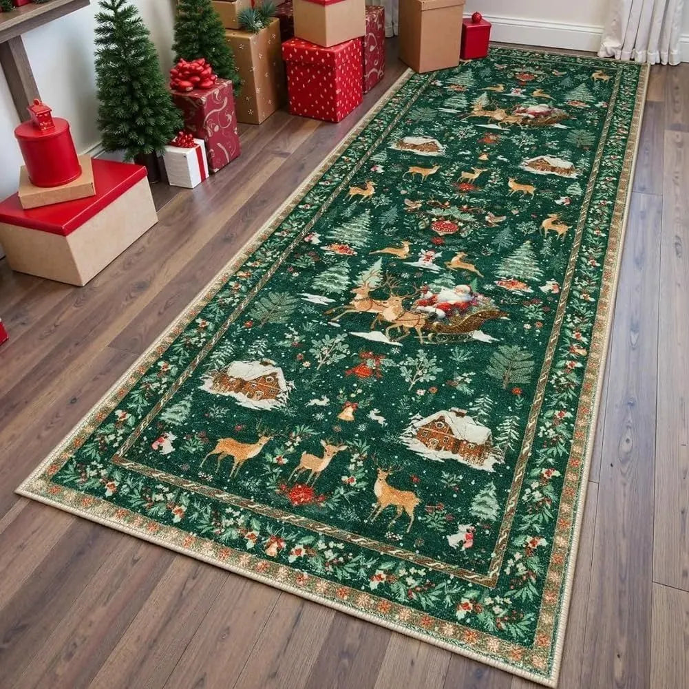 🎉 🔥Soft Christmas Tree Santa Claus Carpet Runner