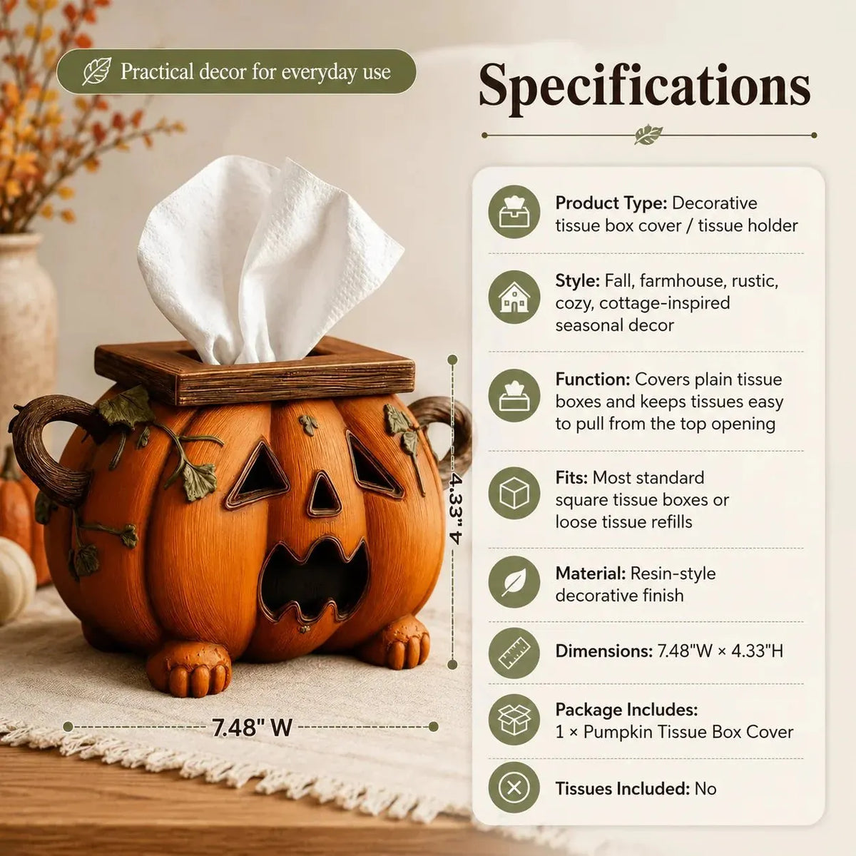 🔥HOT SALE🔥🎃🧻Pumpkin Tissue Box Cover