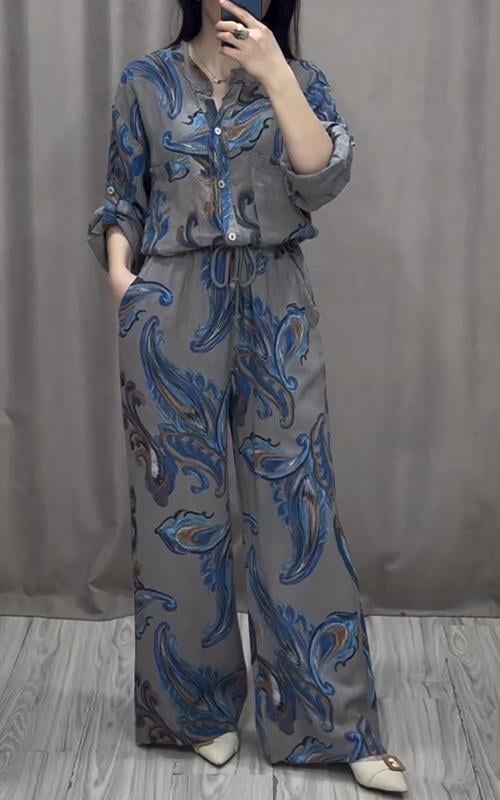 Casual V-neck Printed Shirt and Pants Suit (Buy 2 Sets Free Shipping)