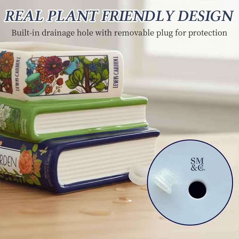 🔥LAST DAY 49% OFF - 📚Whimsical Stacked Book Planter with Drainage Hole