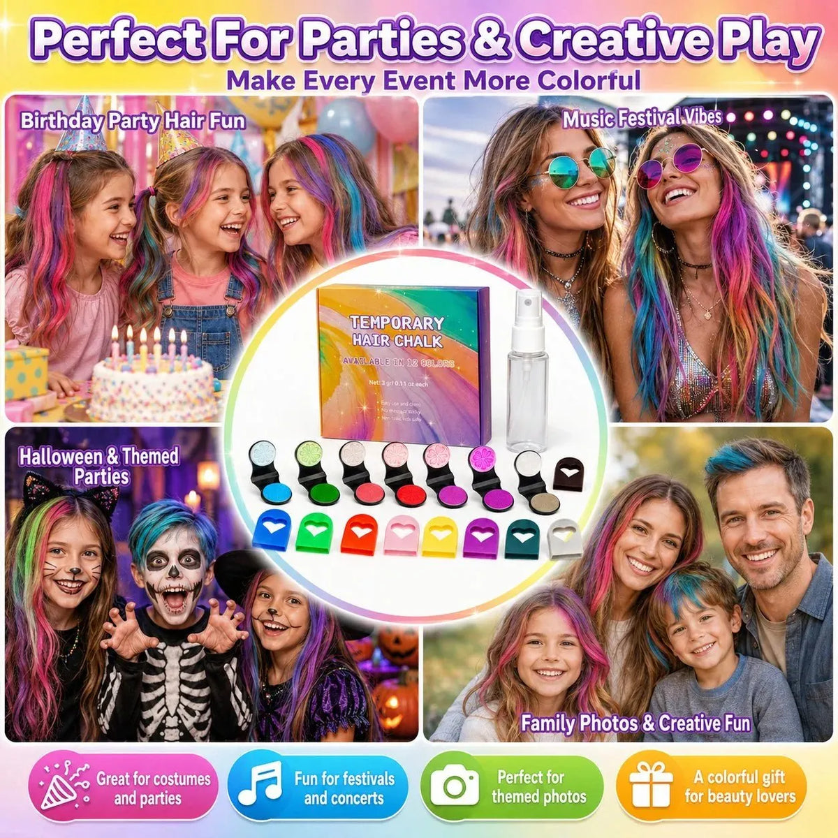 🔥 HOT SALE 🔥🌈12-Color Temporary Hair Chalk Applicator Set