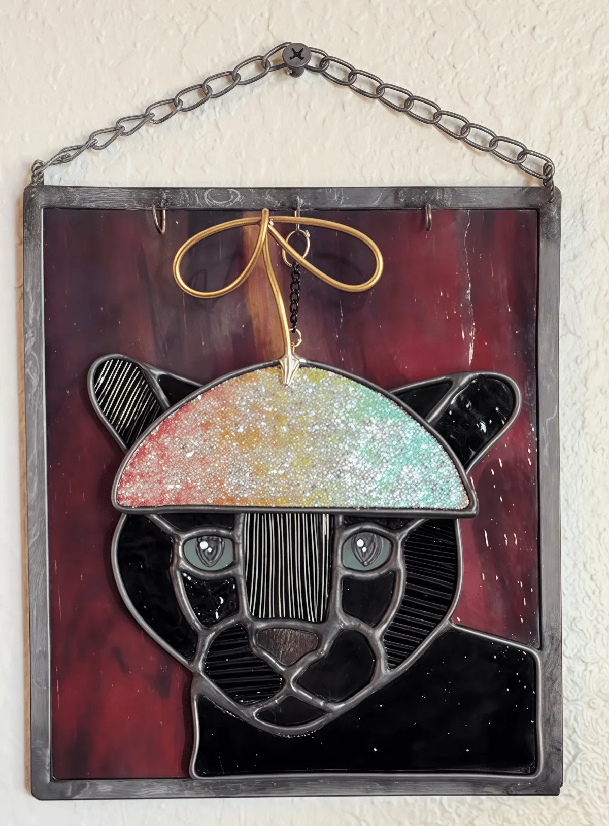 🔥Last Day 49% OFF -  🐆✨Stained Glass Black Cat Suncatcher Window Hanging Decor, Interchangeable Hat Design