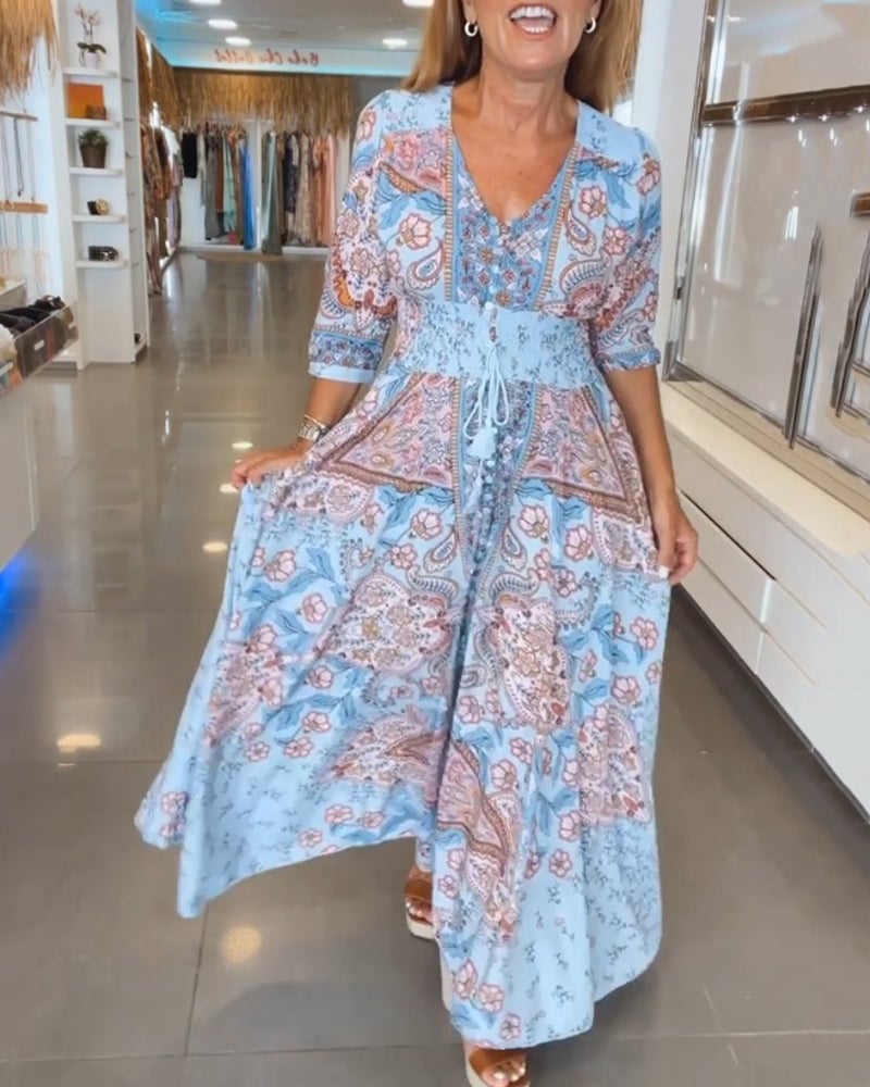 V-Neck Floral Print Summer Dress