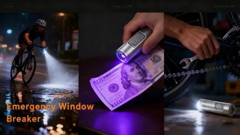 🎉 🔦Pocket Rechargeable EDC Flashlight:  Mini Keychain Light with Fire Starter & Window Breaker