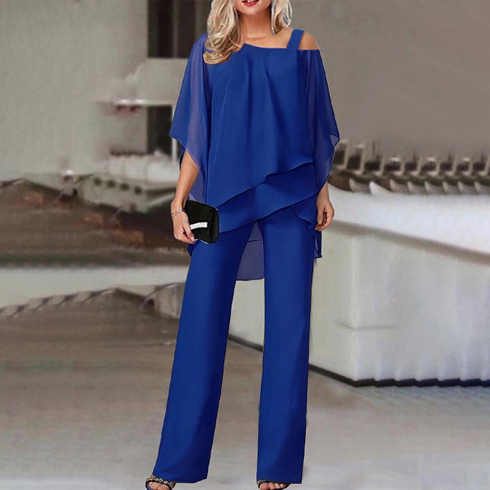 🎉Elegant Layered Chiffon Top & Wide-Leg Pants Set