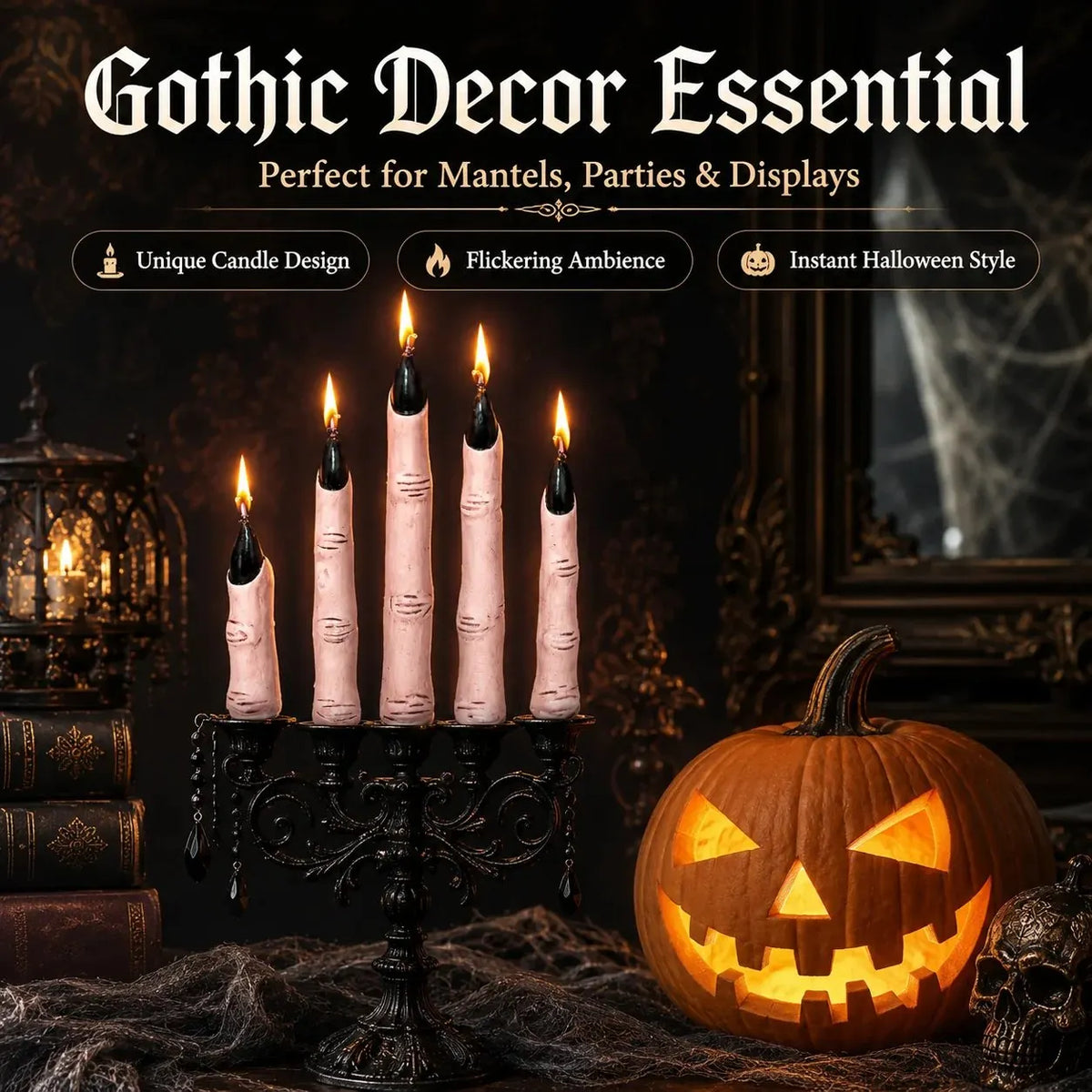 🔥HOT SALE🔥🕯️ Creepy Finger Candles 5-Piece Set – Halloween Table Decor & Spooky Party Accent 🎃