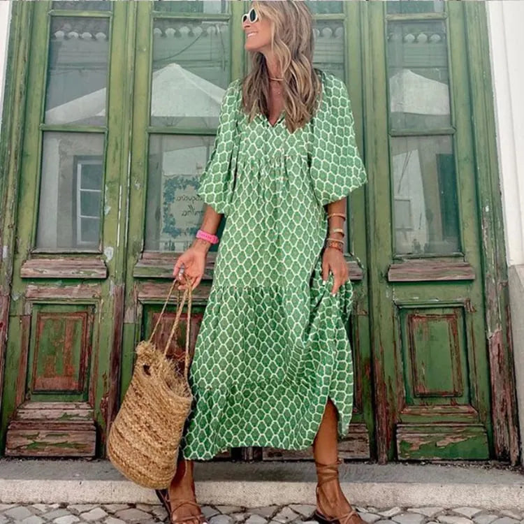 WOMEN'S PUFF SLEEVE FLORAL BOHO MAXI DRESS (BUY 2 FREE SHIPPING)