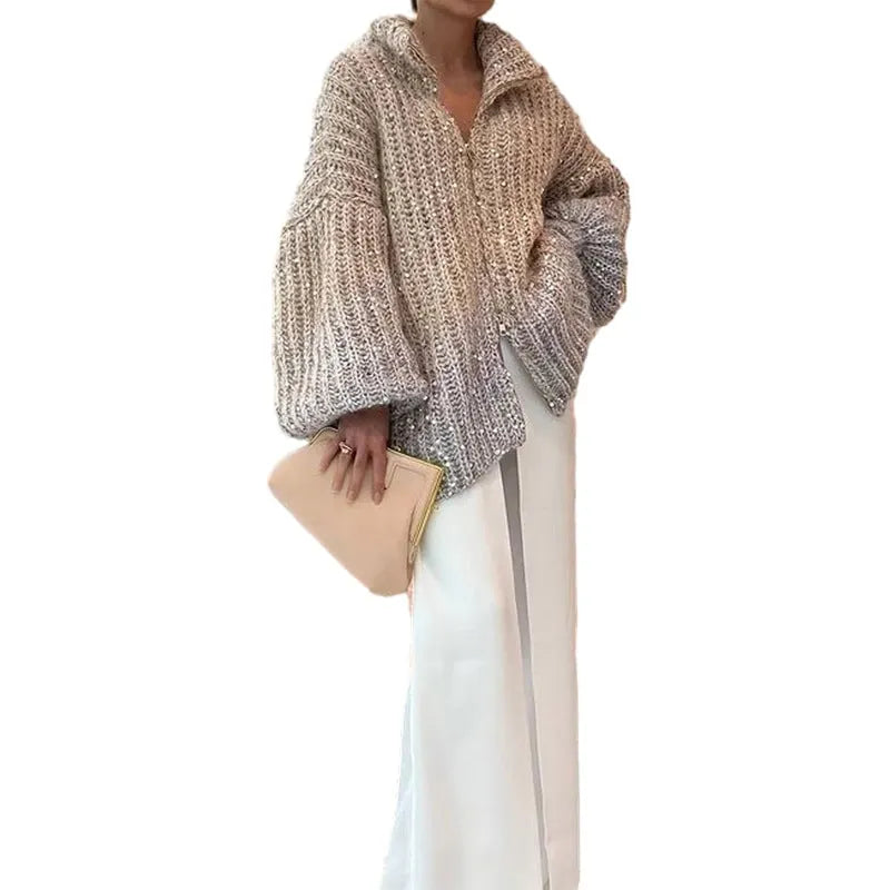 🔥Knitted Sweater Jacket With Monochromatic Sequins