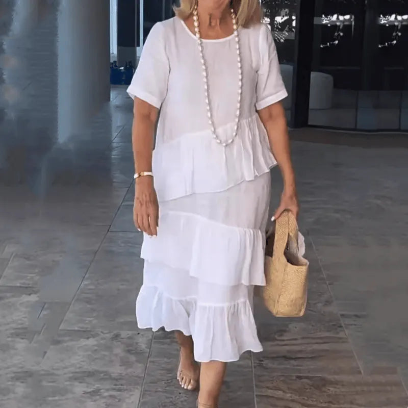 🌸Spring Specials💐 Women's Pleated Tiered Round Neck Solid Dress