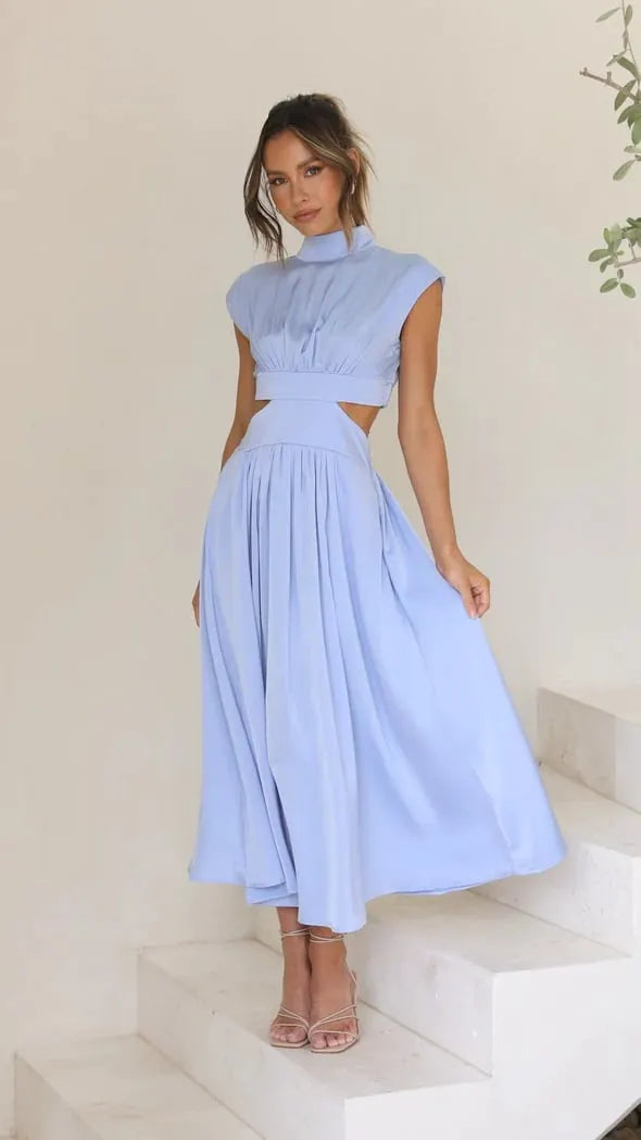Cutout Waist Pocketed Vacation Midi/Mixi Dress