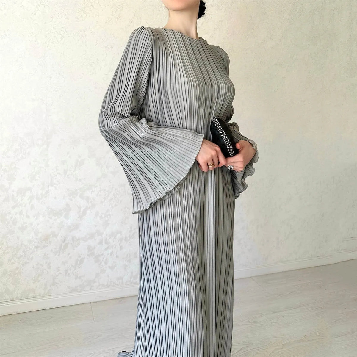 Pleated Bell Sleeve Maxi Dress (Buy 2 Free Shipping)