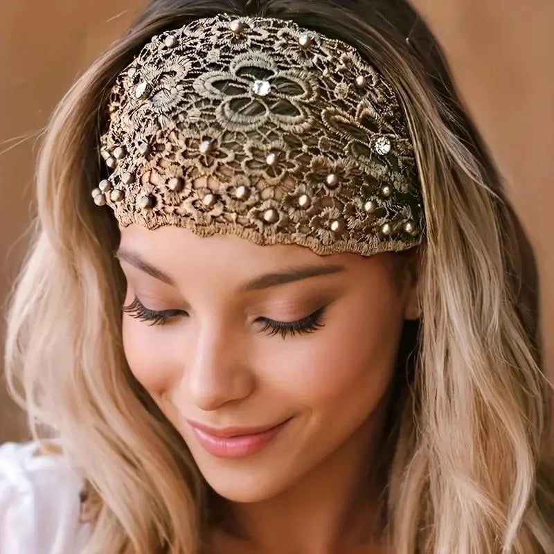 🔥 HOT SALE 🔥✨Plum Blossom Hollow Beaded Wide Headband