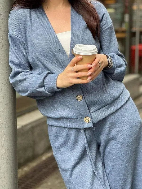 Women's Knitted Buttoned Jacket and Pants Two-piece Set (Buy 2 Free Shipping)