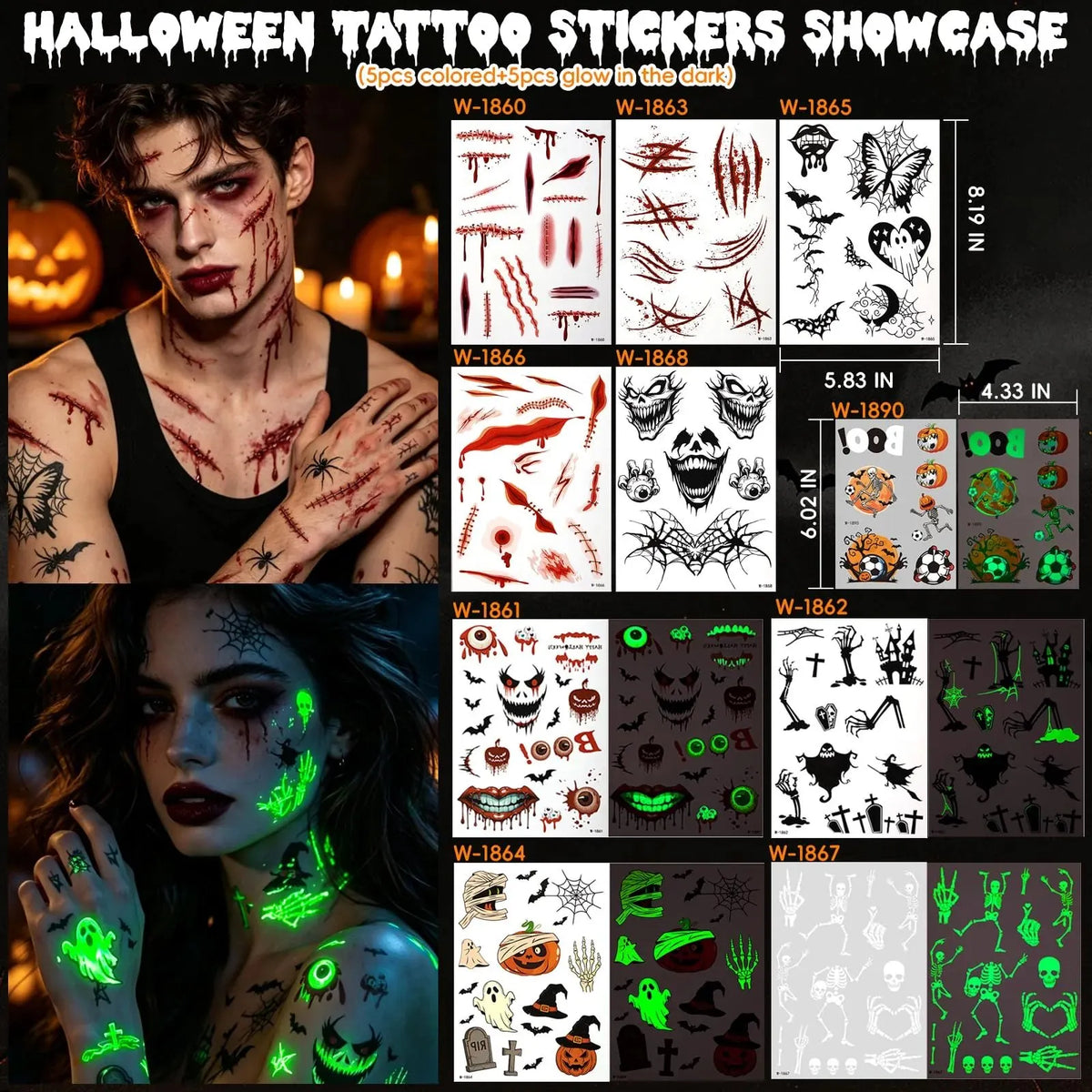 🔥 HOT SALE 🔥Glow in the Dark Halloween Glitter Freckles Temporary Tattoo Set