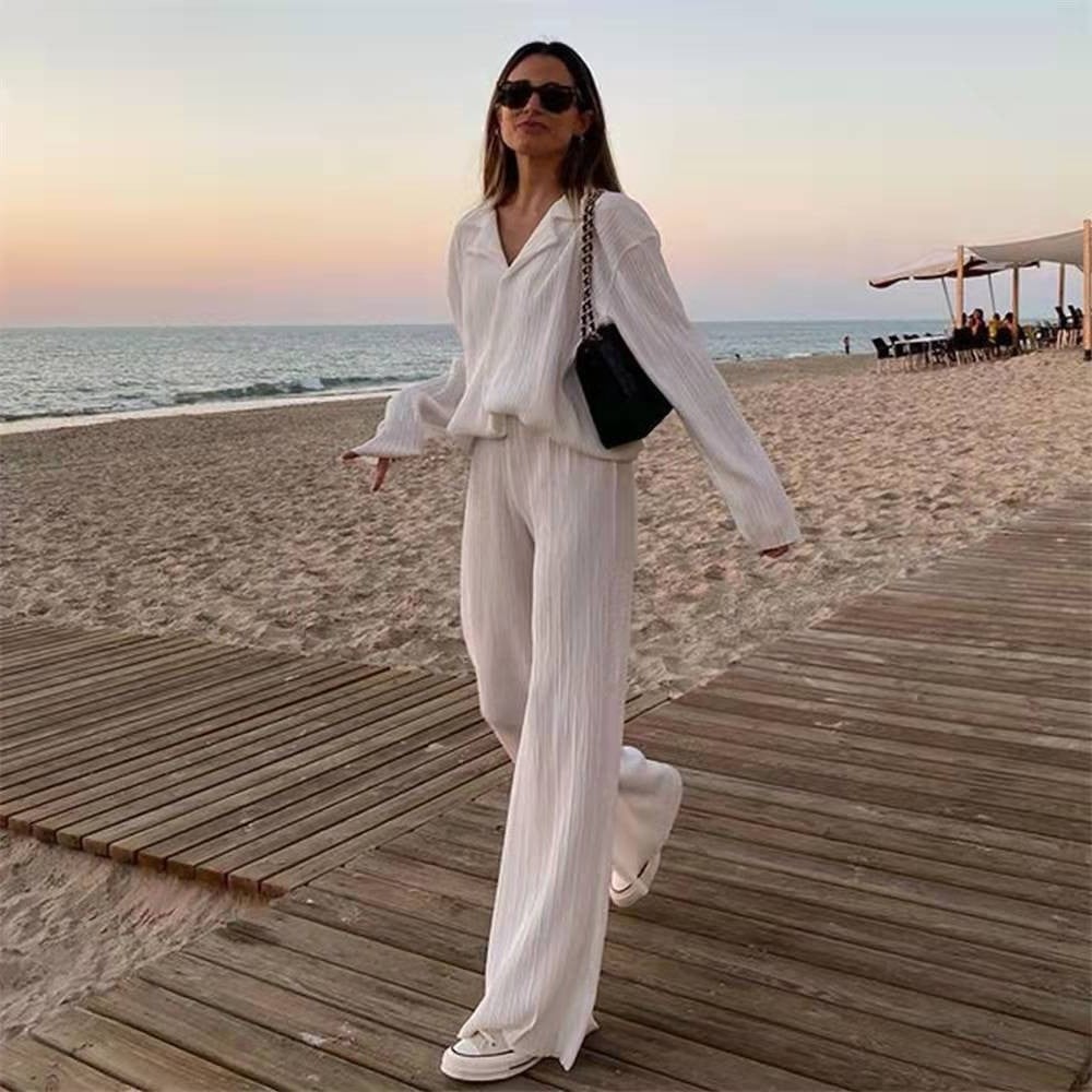 Oversized Leisure Pleat Pockets Two Piece Pants Set