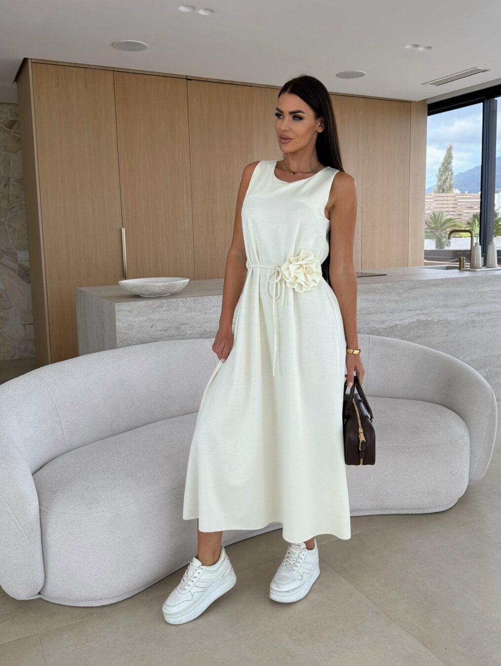 Floral Sleeveless Belted Dress