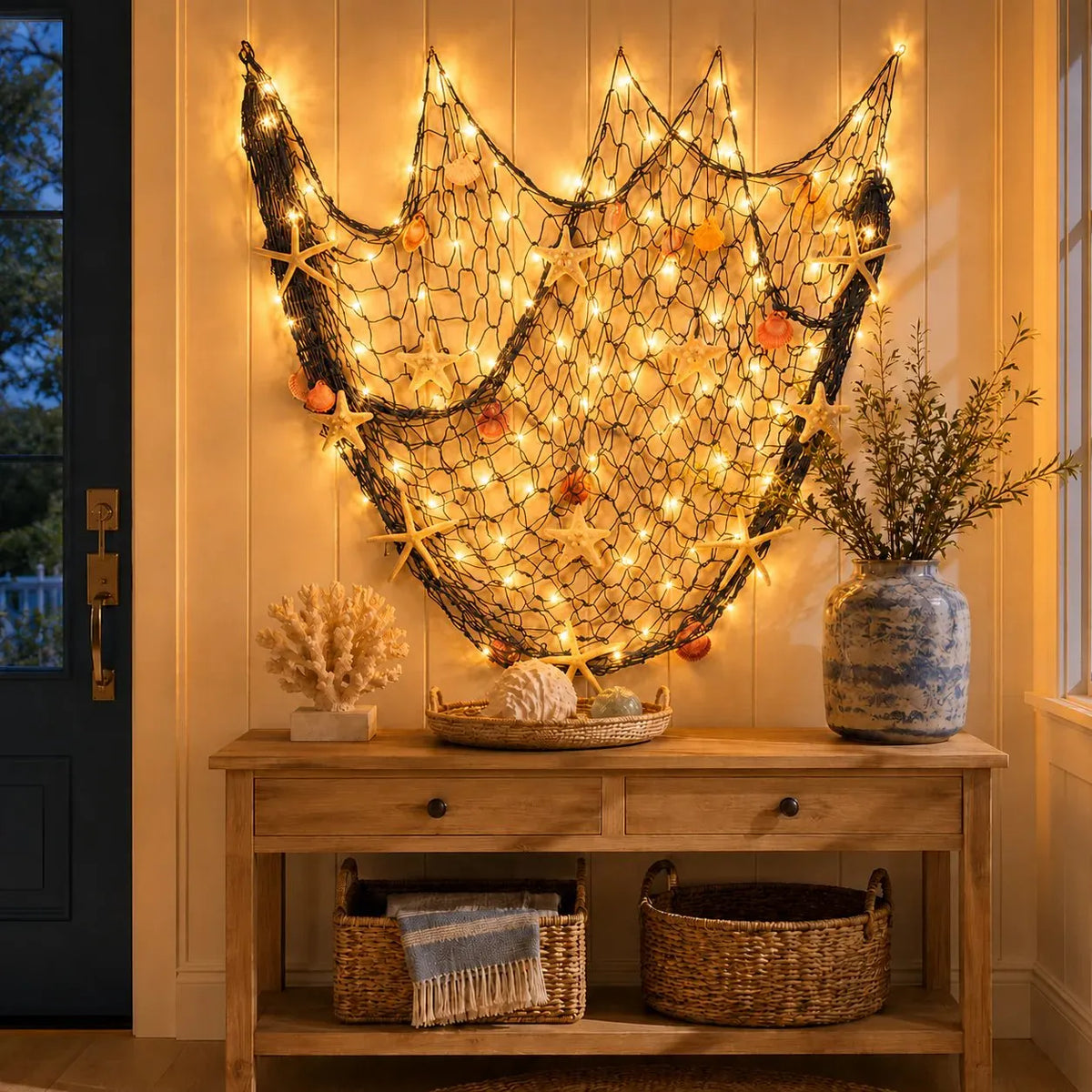 🔥HOT SALE🔥🌊✨ Coastal Fishing Net Wall Hanging with Fairy Lights