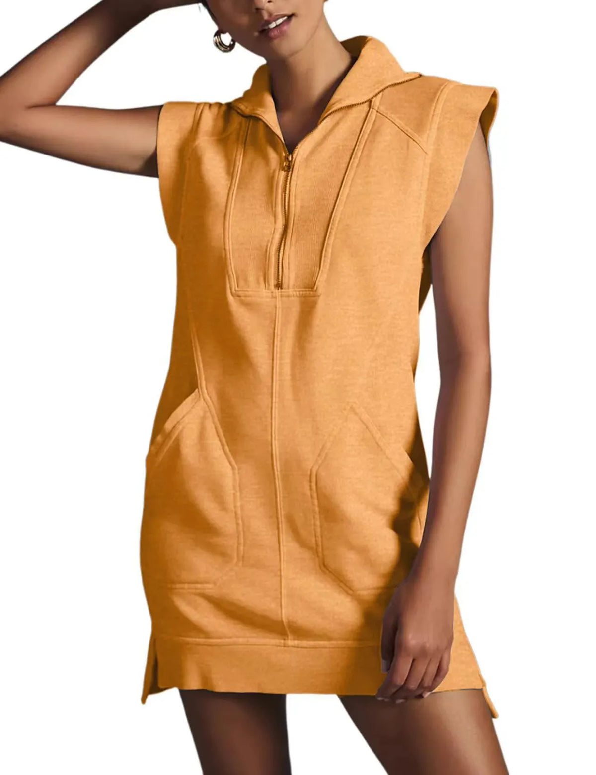 Quarter Zip Front Dress with Pockets (Buy 2 Free Shipping)