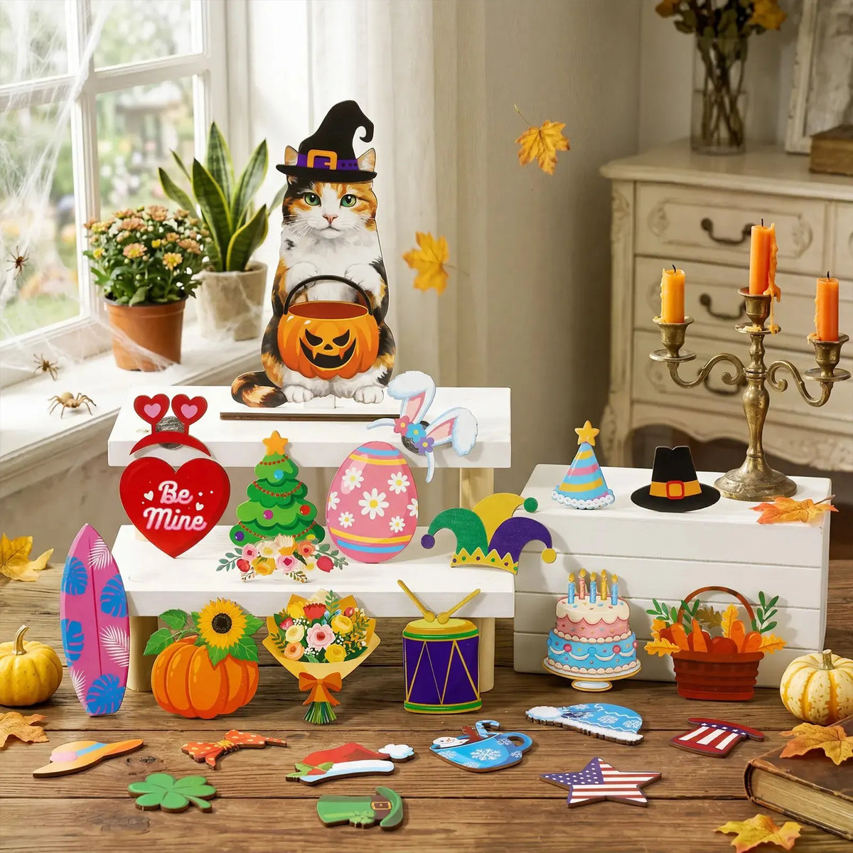 🔥HOT SALE🔥🐾 Interchangeable Seasonal Animal Wooden Decor Set