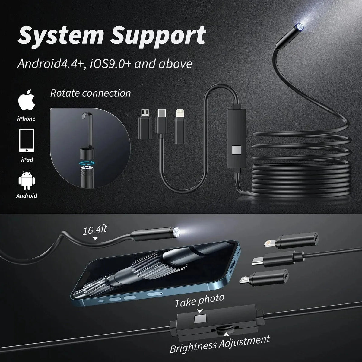 🎉🔎 Plug-and-Play Endoscope Camera - Compatible with Android & iPhone & ipad for Direct Connection