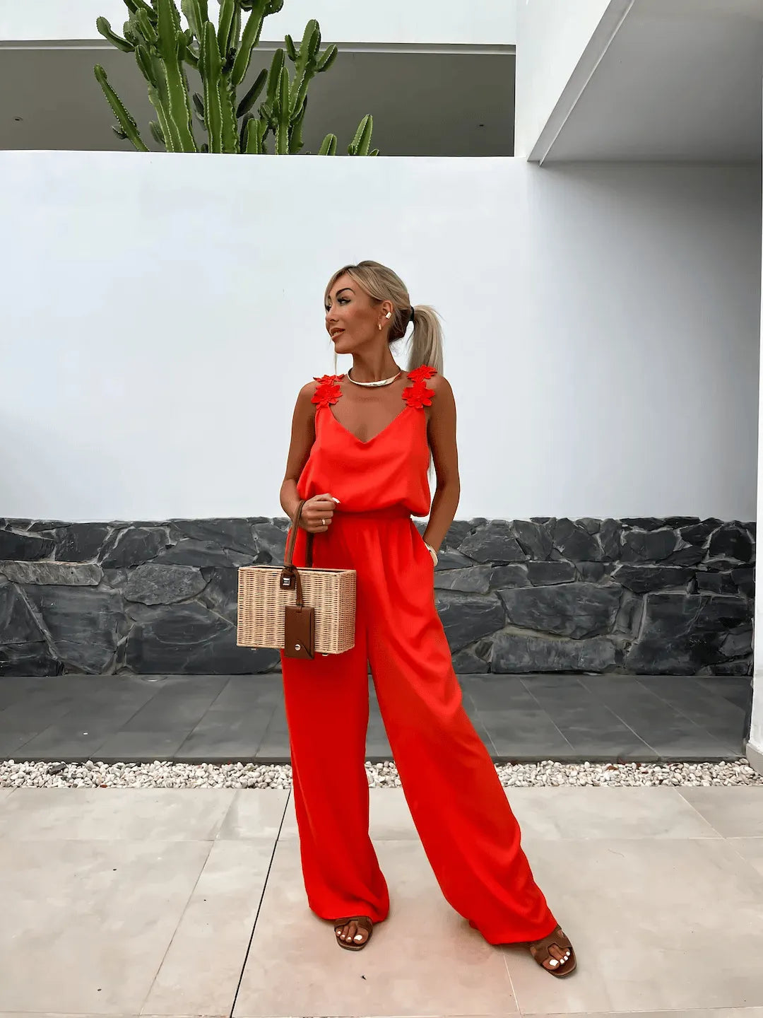 Solid Color Casual Floral-strap Jumpsuit (Buy 2 Free Shipping)