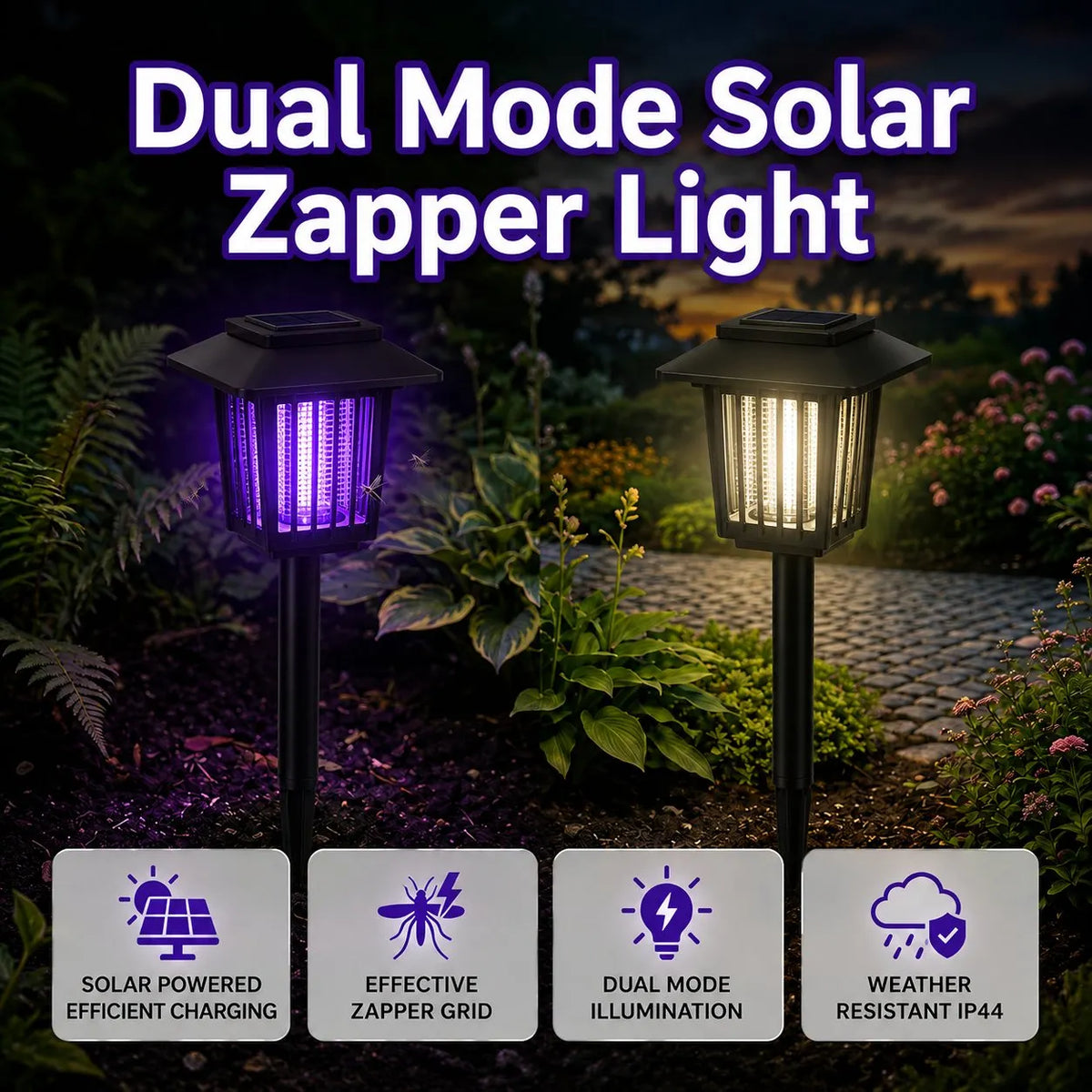 🔥 Last Day 50% OFF – 💜💛2-in-1 Solar Mosquito Zapper & Pathway Light 🦟🚫🌙Waterproof & Weather-Resistant