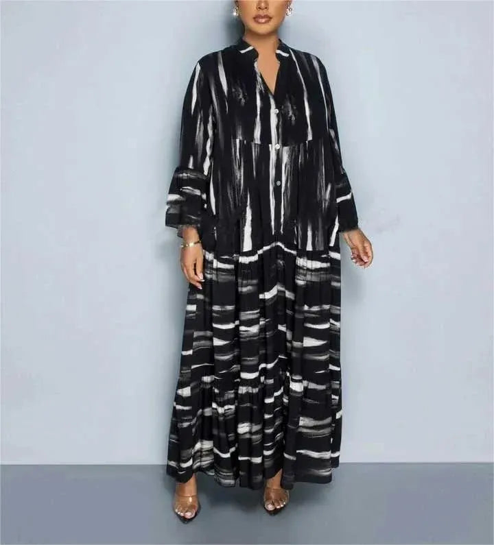 Printed ruffle hem maxi dress 🔥 (Buy 2 Free Shipping)