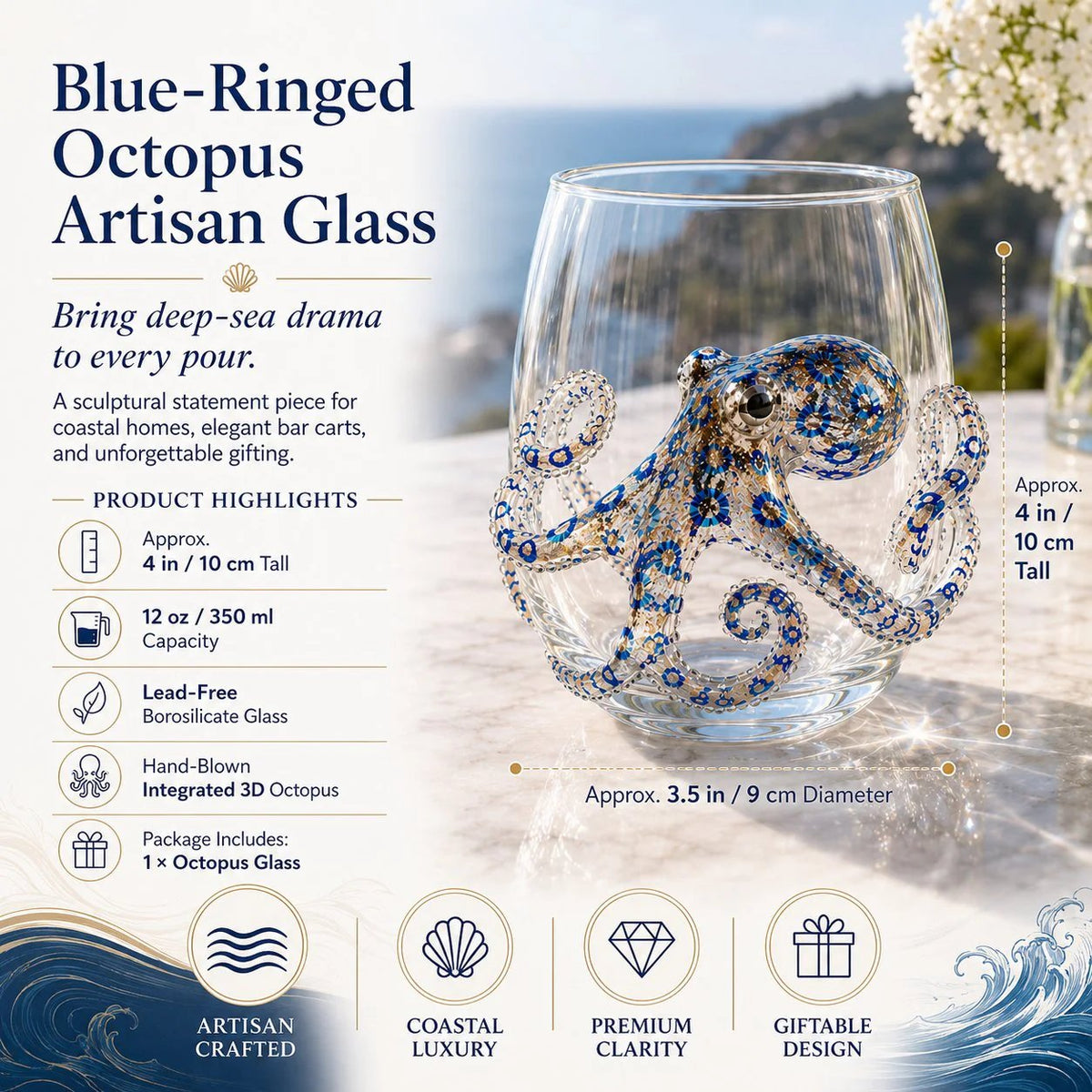 🎁The Perfect Beach House Gift🌊3D Ocean Animal Artisan Glassware Collection