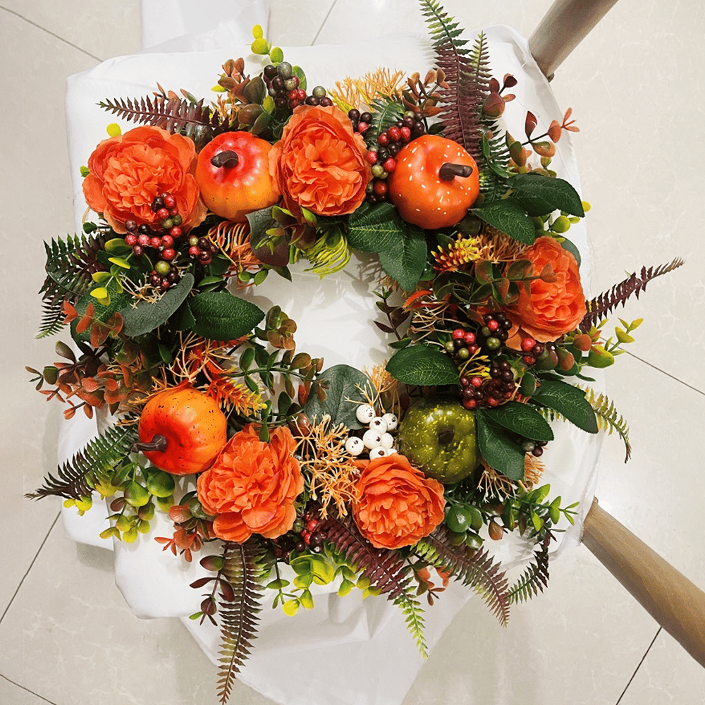 🎉💖Fall Peony And Pumpkin Wreath - Year Round Wreath
