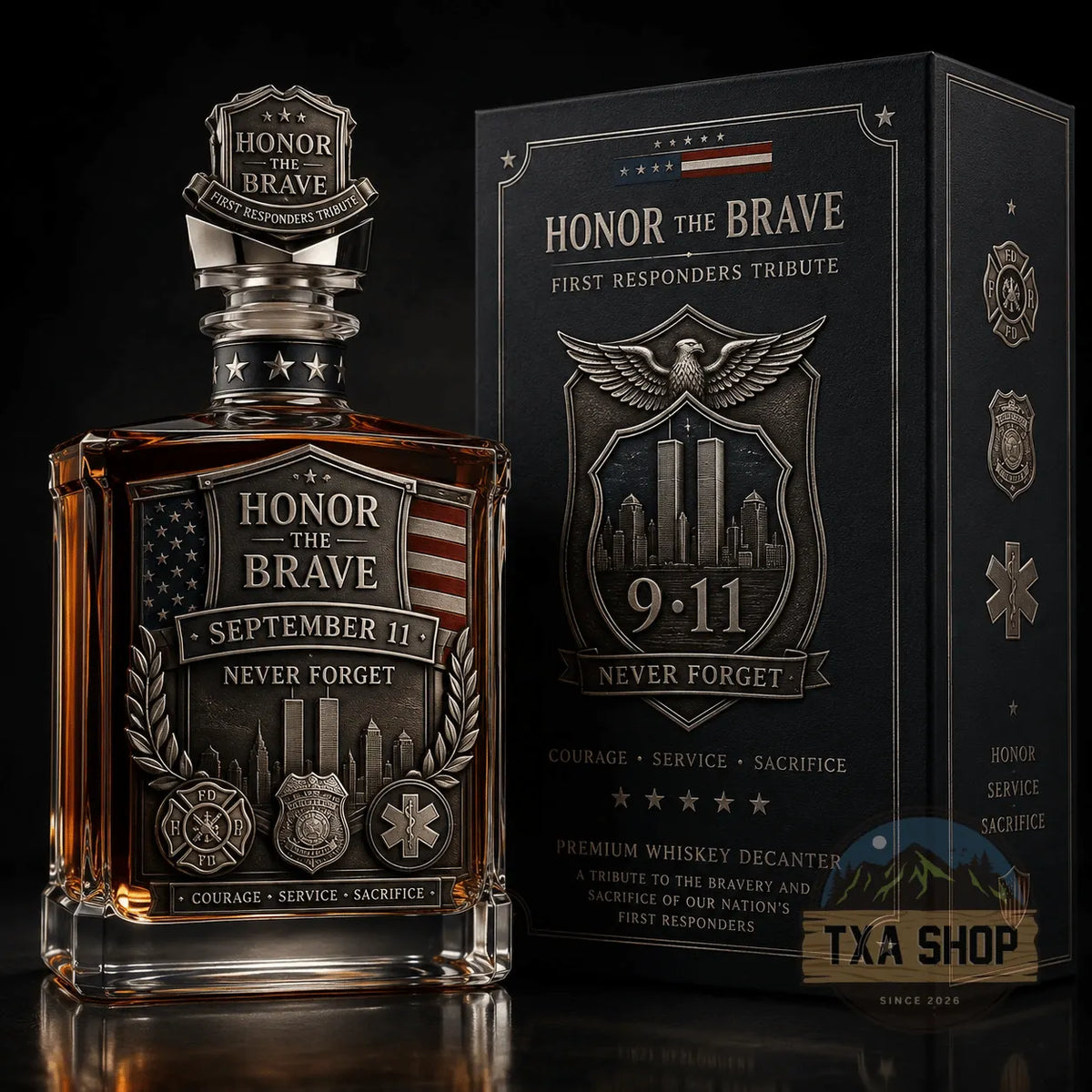 Honor the Brave Relief Decanter & Emblem – Hero Commemorative Ornament for Home Bar Display